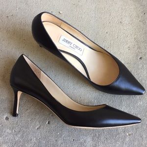 Jimmy Choo Black Leather Pointed Kitten Heel sz 38